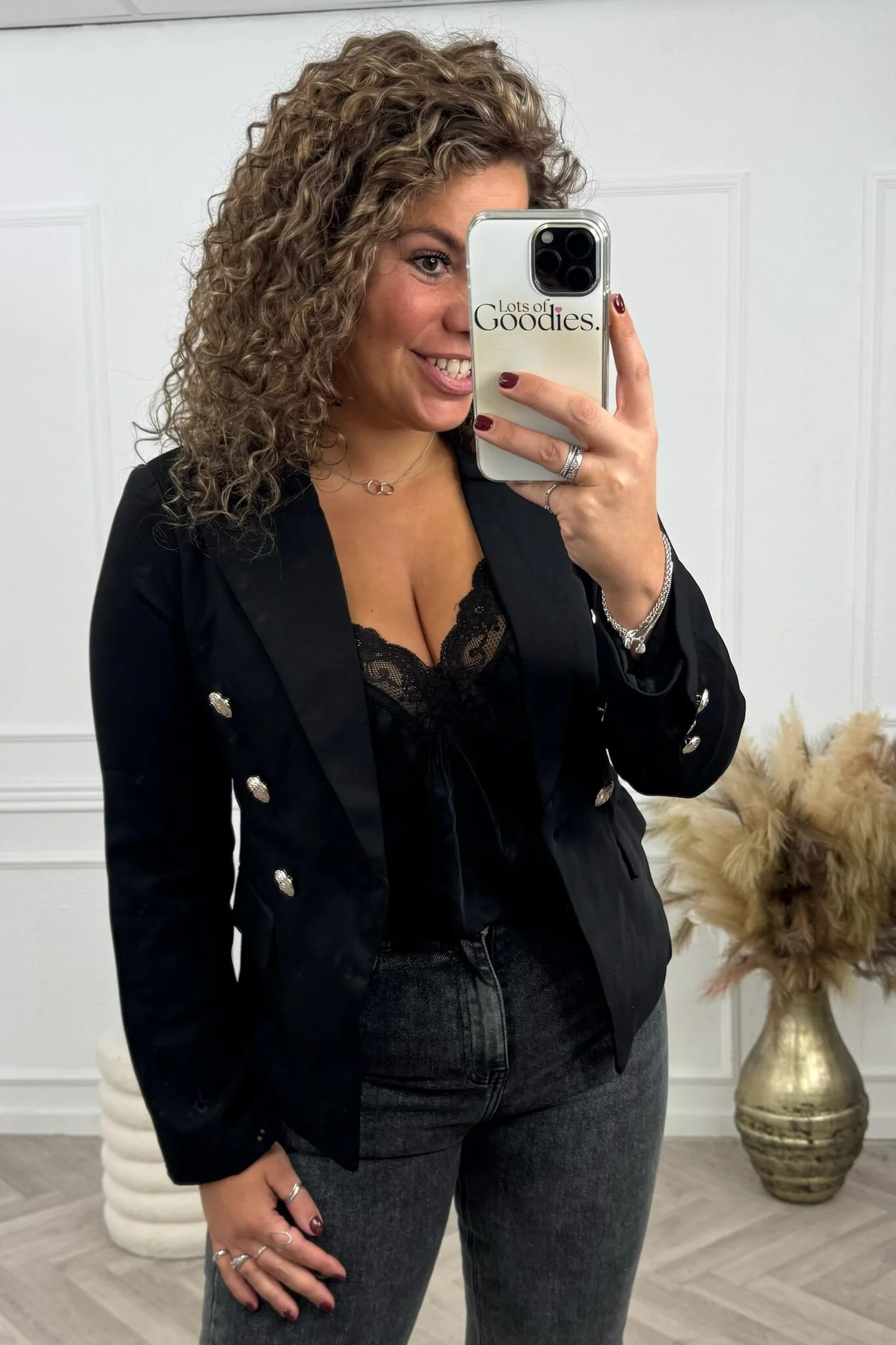 Chloe Button Blazer - Black - Image 4