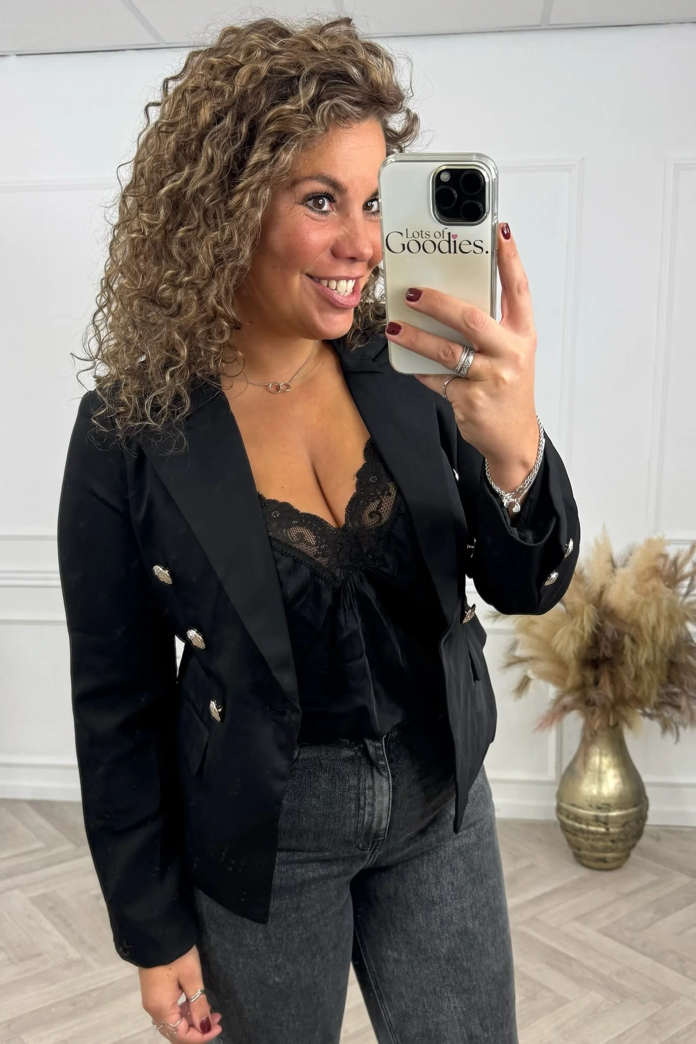 Chloe Button Blazer - Black - Image 5