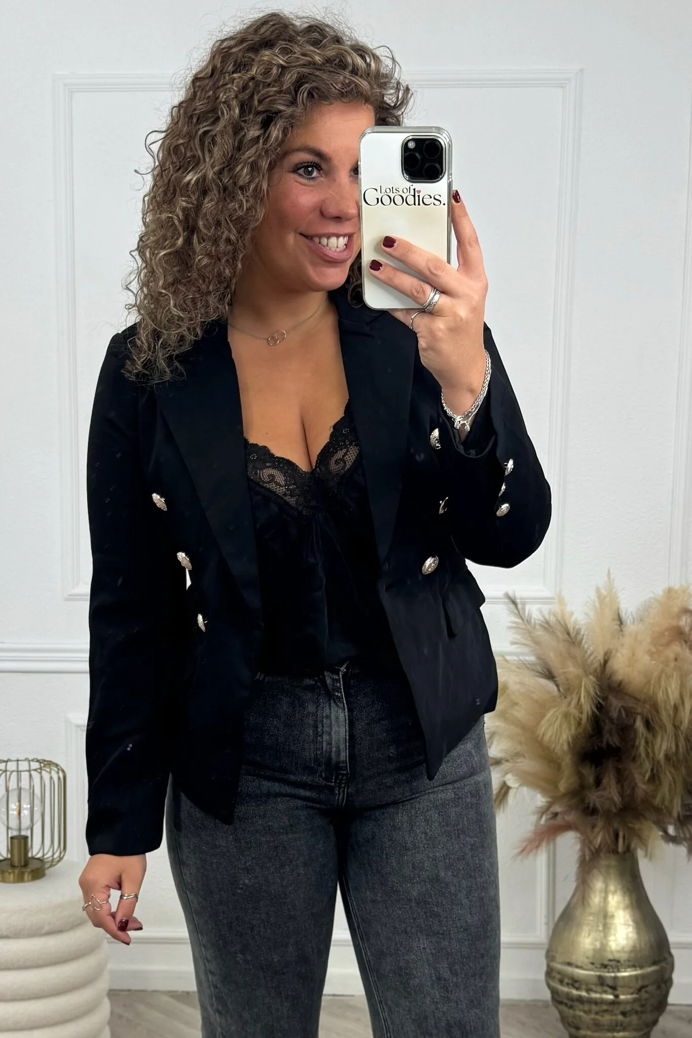 Chloe Button Blazer - Black - Image 6