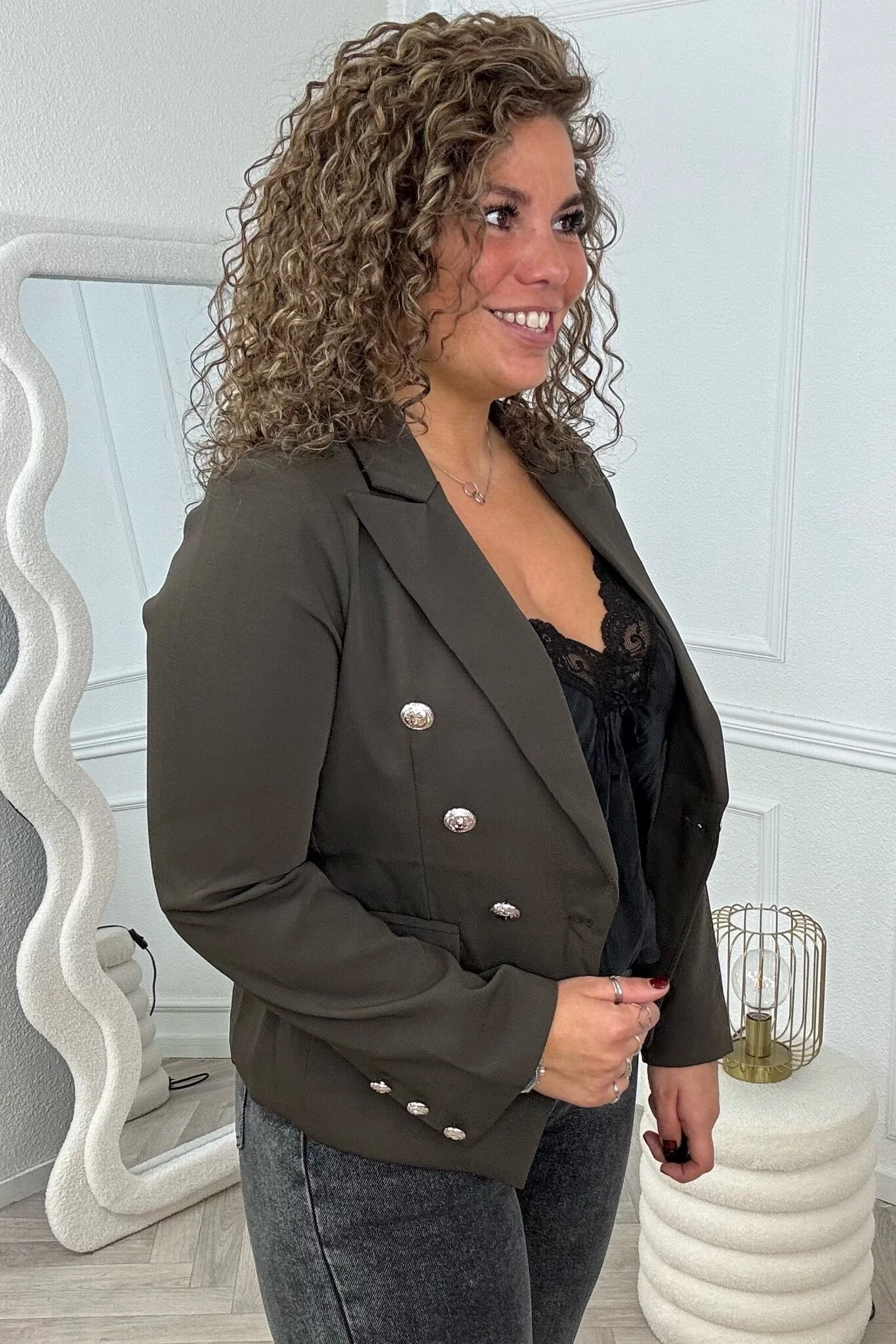 Chloe Button Blazer - Brown - Image 3