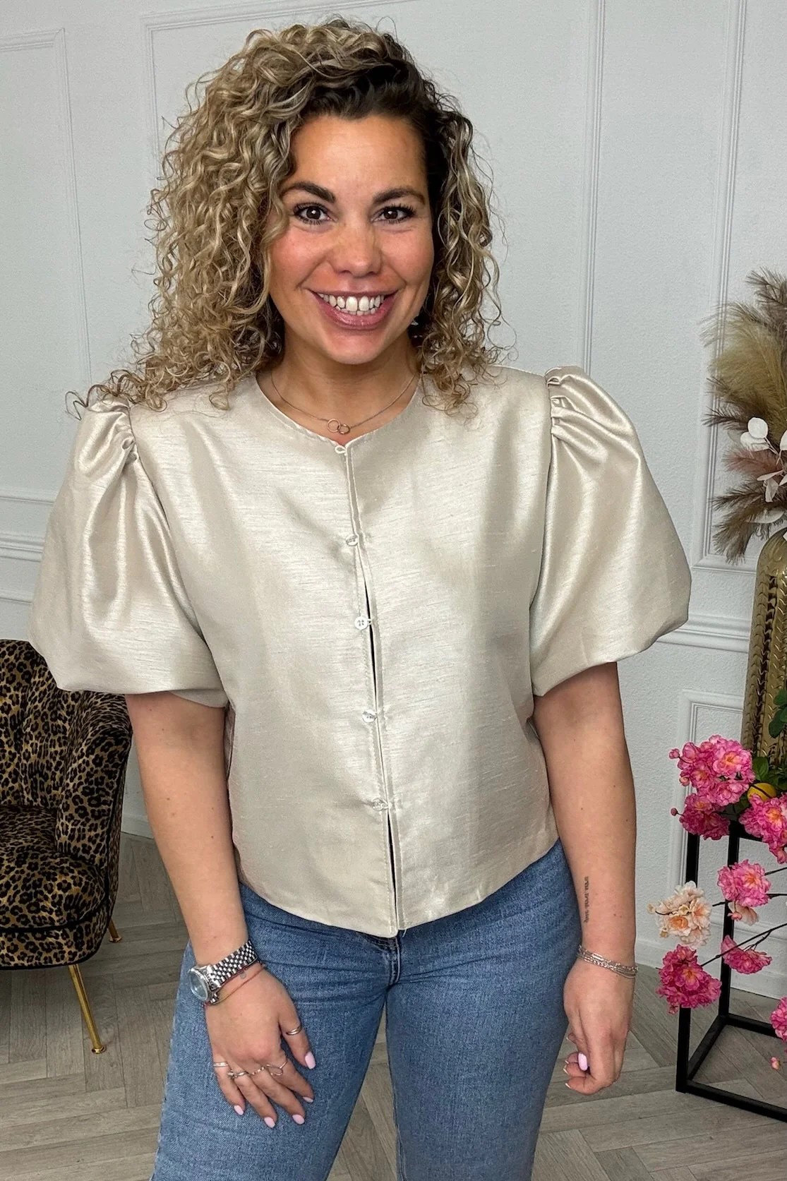 Classy Balloon Sleeve Blouse - Champagne - Image 3