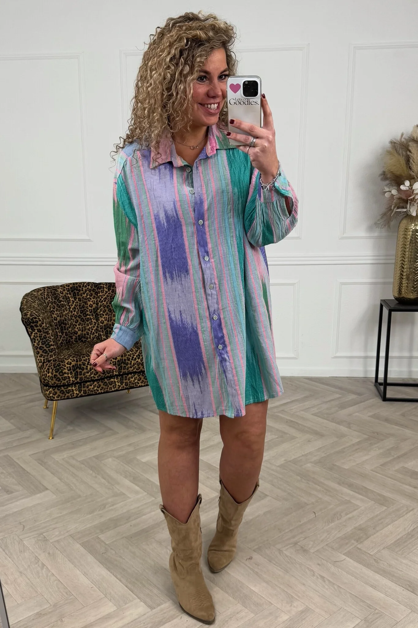 Colorful Blouse Tunic - Grey/Purple - Image 3