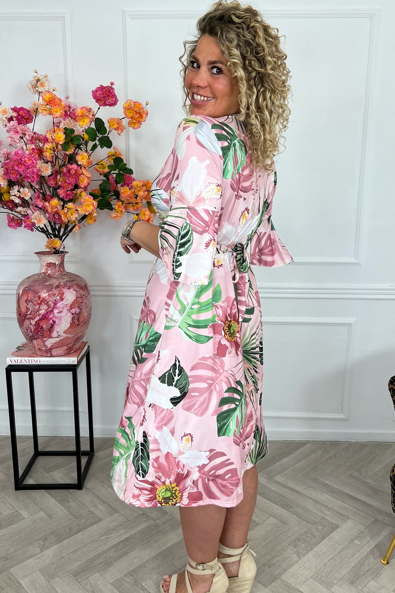 Curvy Short Knotted Forest Dress - Pink - Image 5