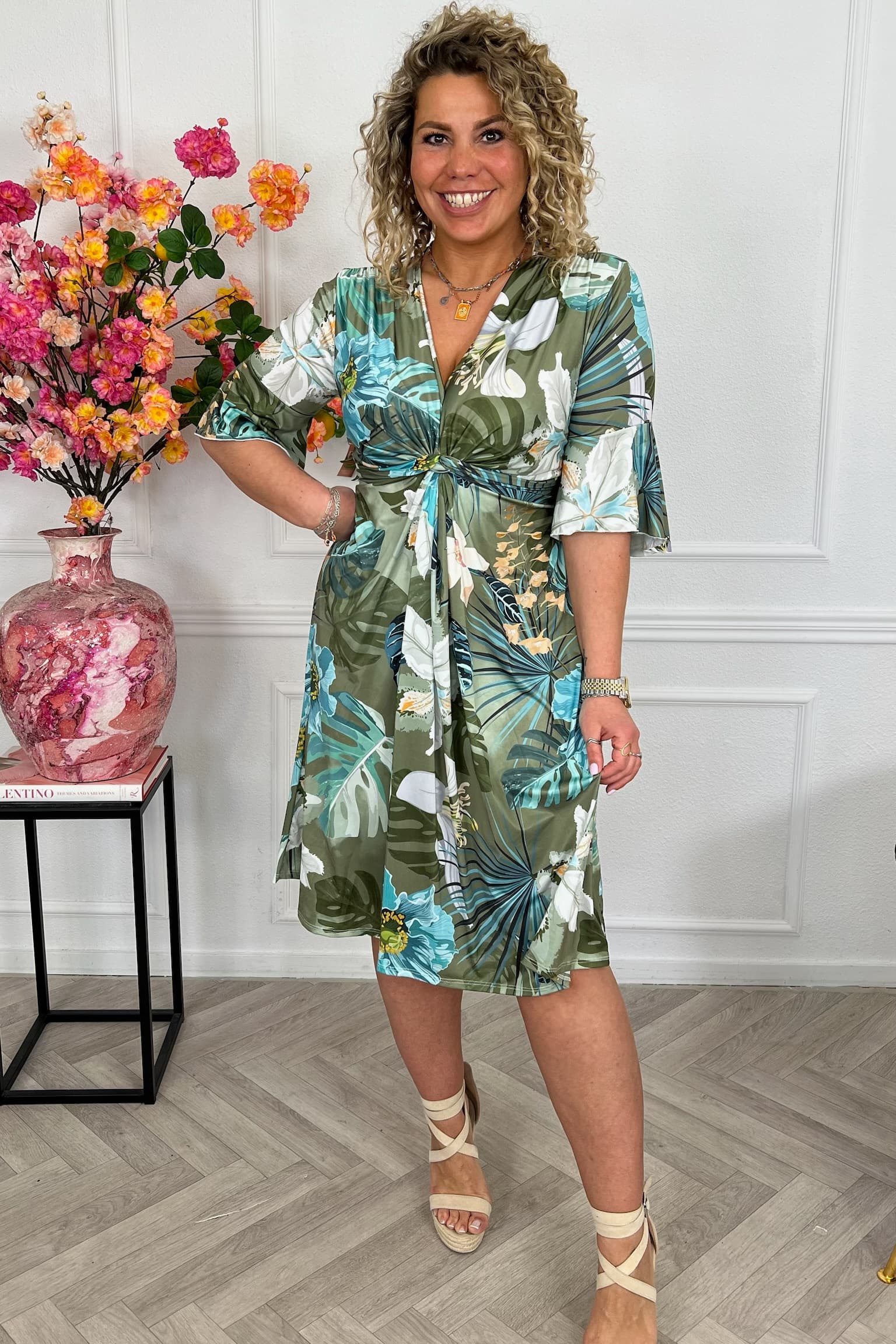 Curvy Short Knotted Forest Dress - Turquoise - Image 4