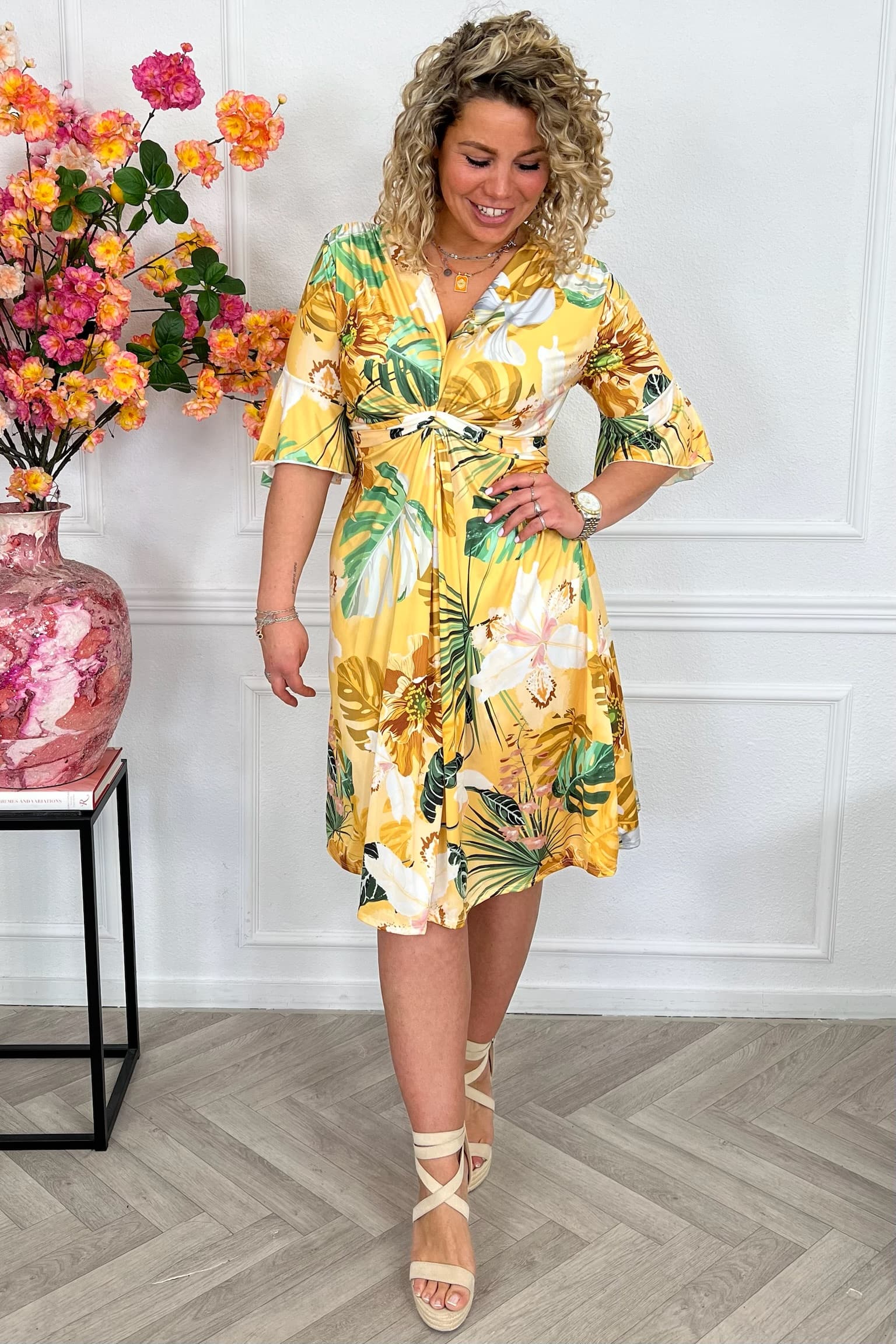Curvy Short Knotted Forest Dress - Yellow - Image 3