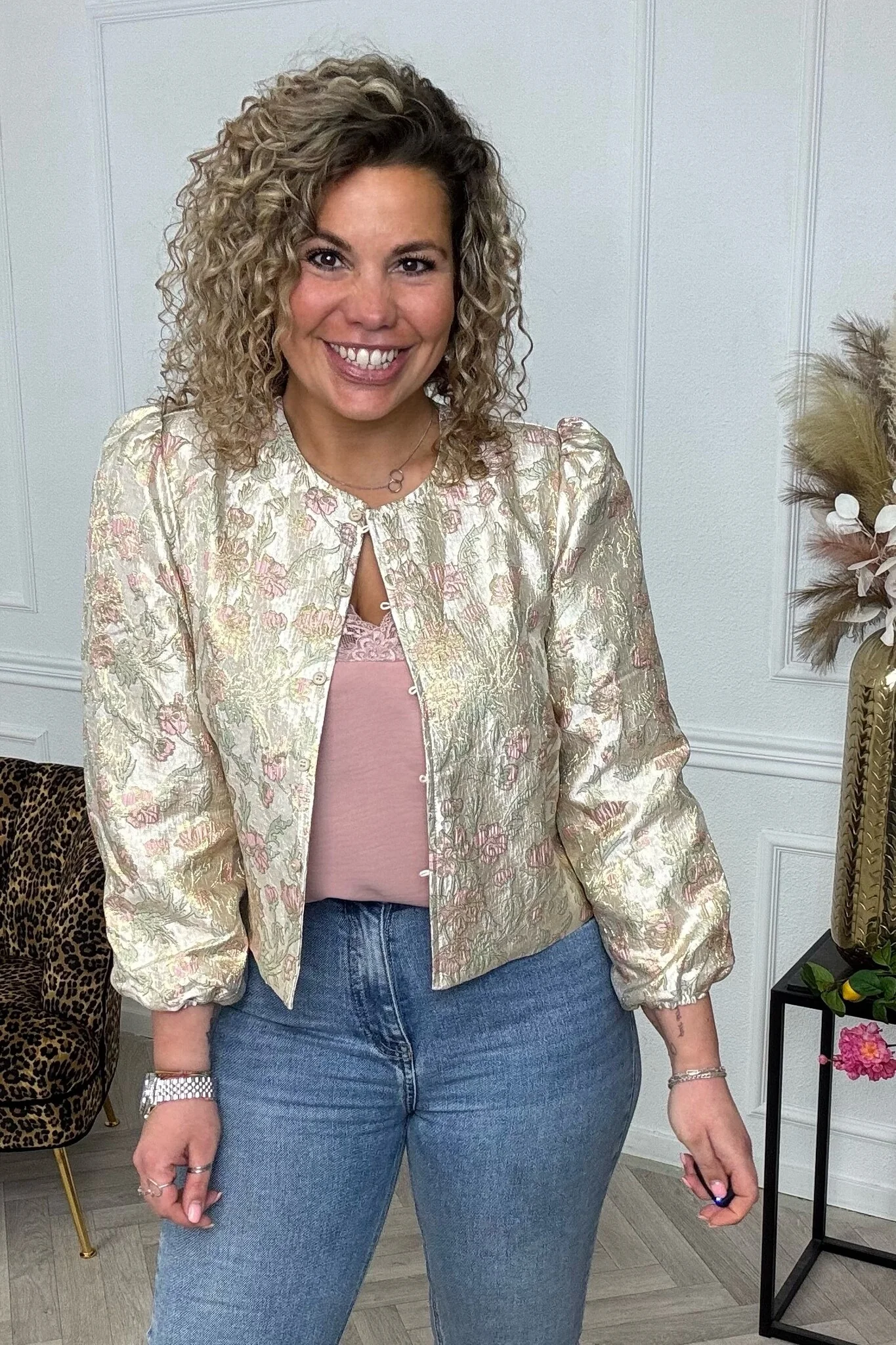 Dana Flower Blouse - Beige/Mint/Pink - Image 3