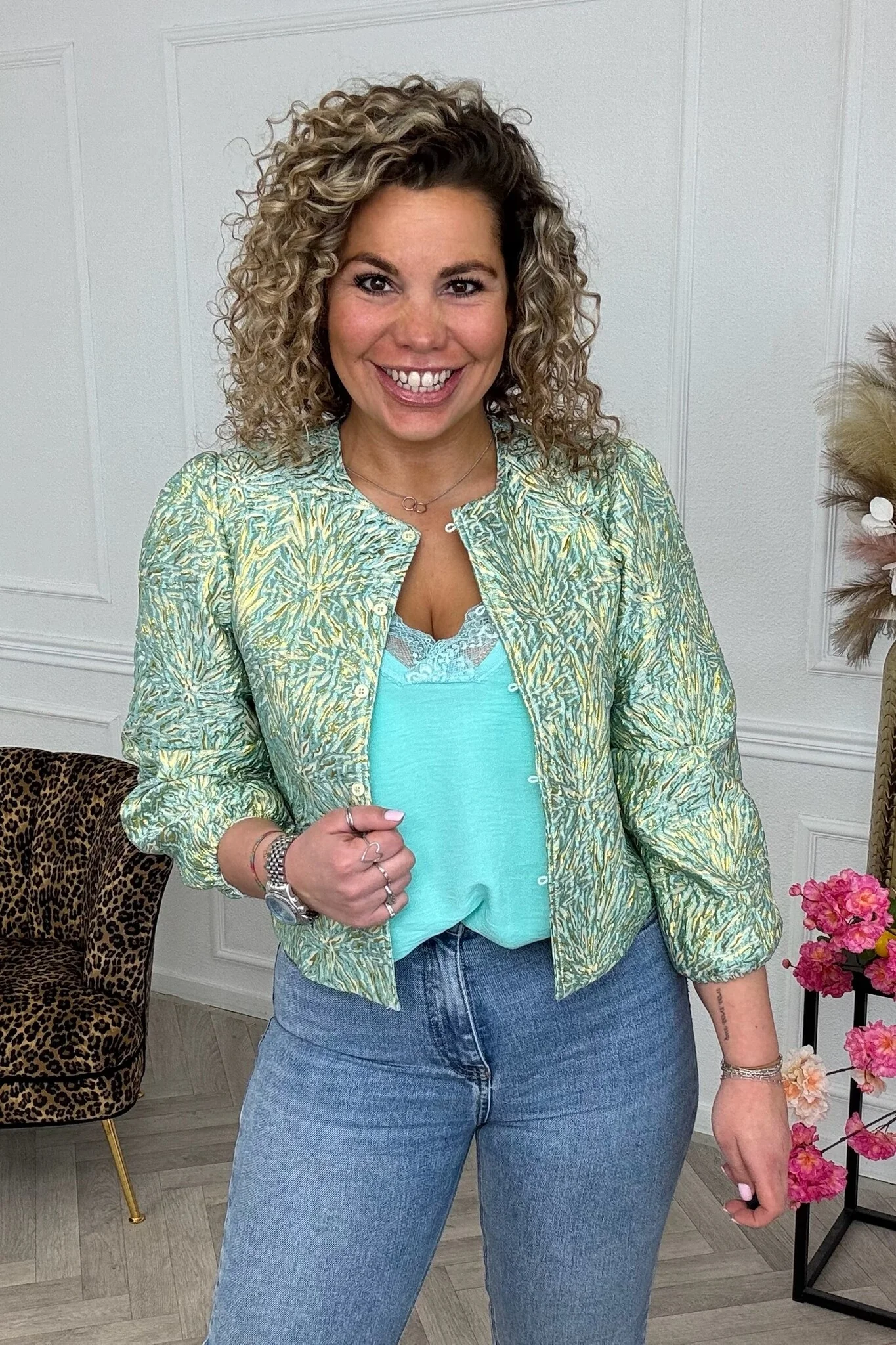 Dana Flower Blouse - Green - Image 3