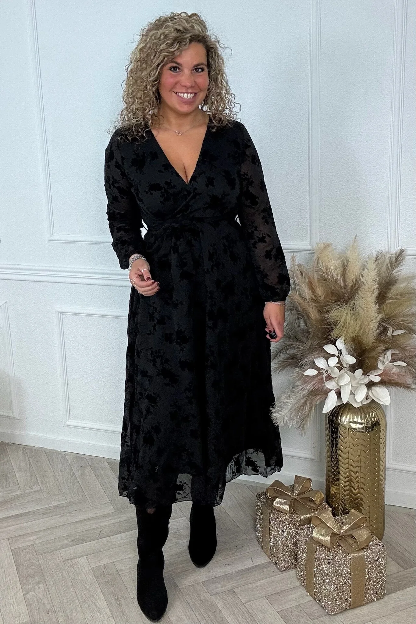 Isabel Flower Dress Long - Black - Image 3