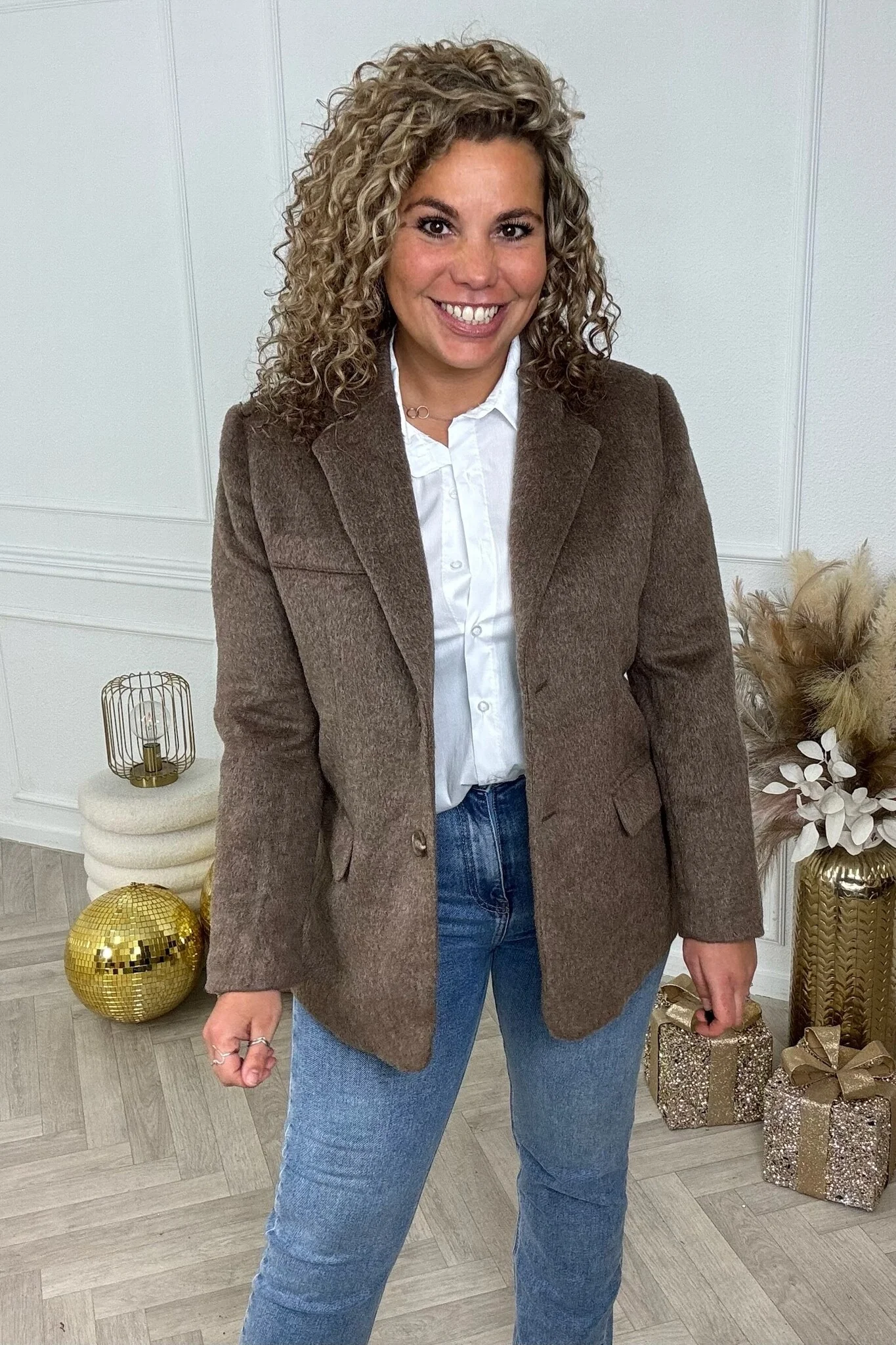 Lara Furry Blazer - Brown - Image 3