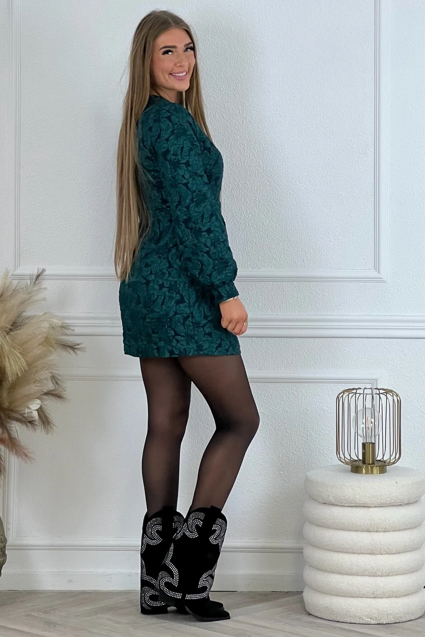 Linde Flower Dress - Dark Green - Image 5