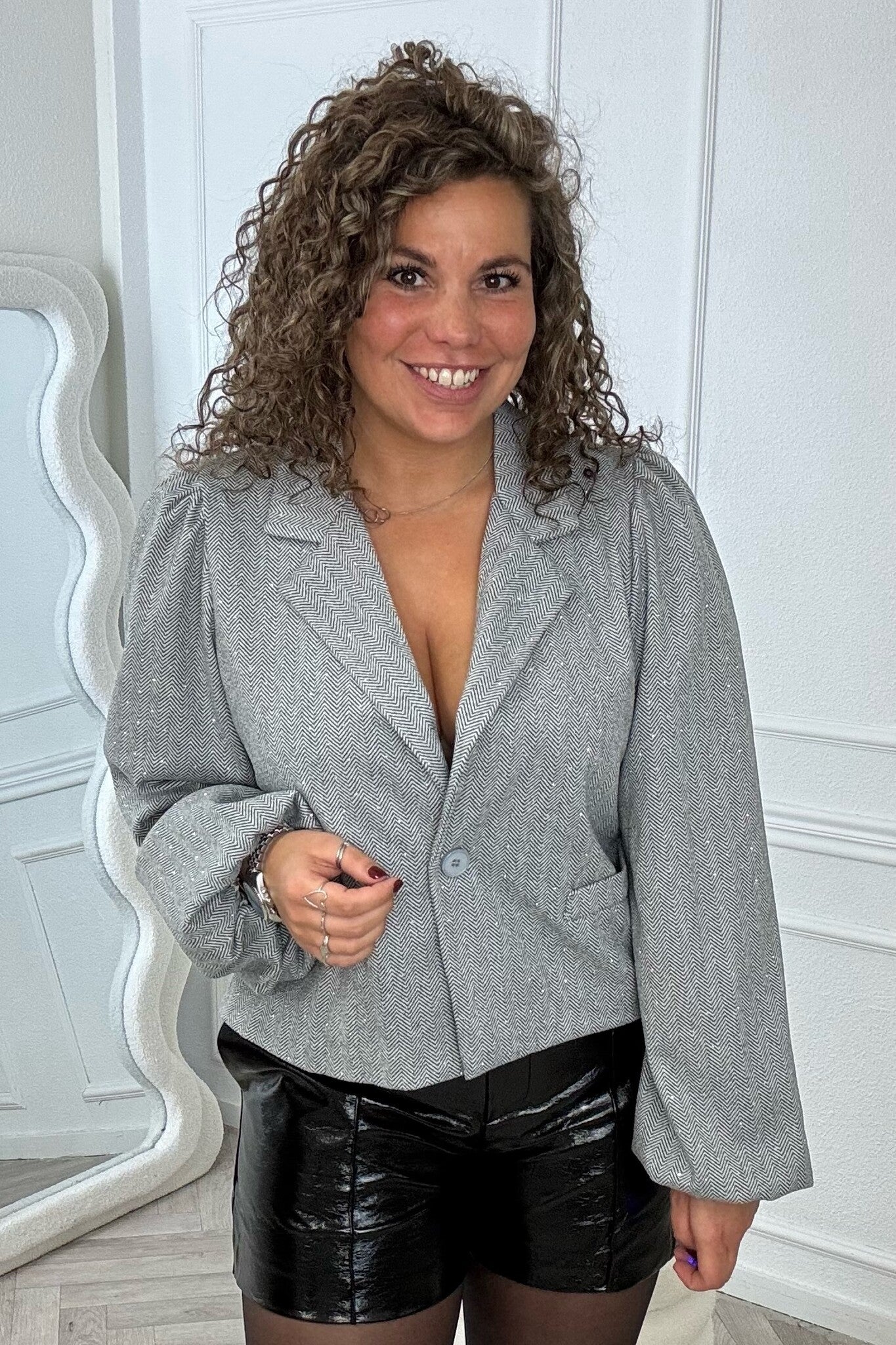 Long Sleeve Mae Blazer - Light Grey - Image 3