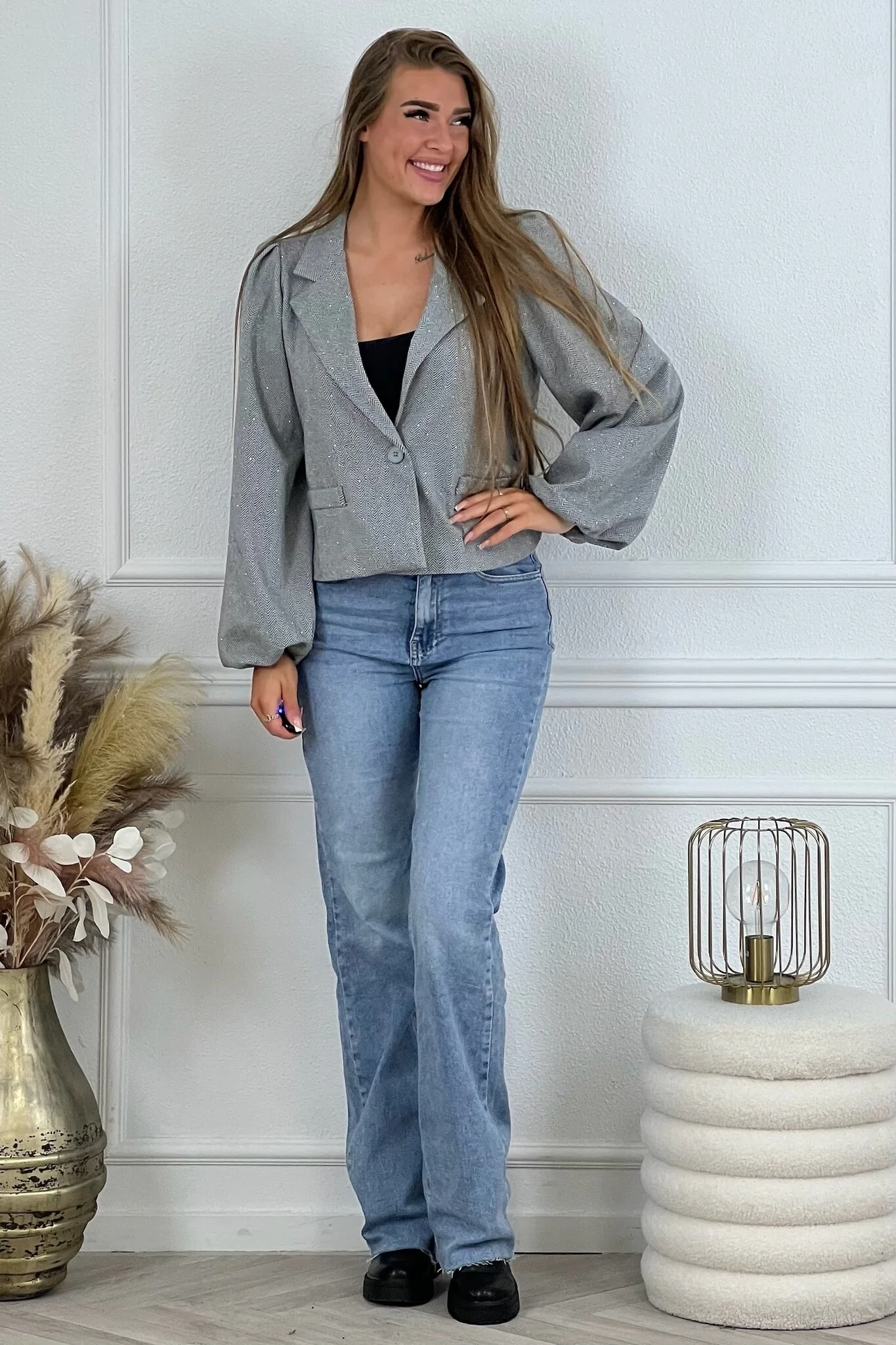 Long Sleeve Mae Blazer - Light Grey - Image 5
