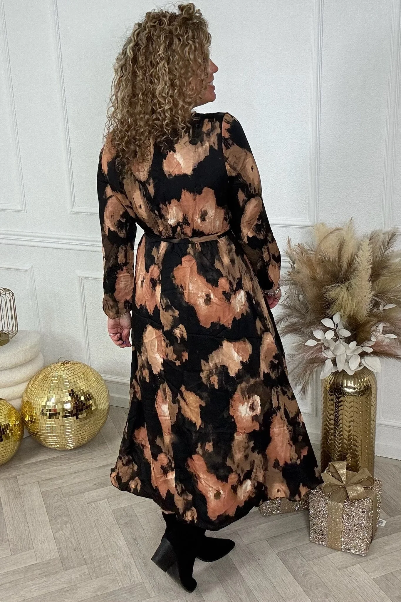 Long Strik Fire Dress - Black/Rusty - Image 3