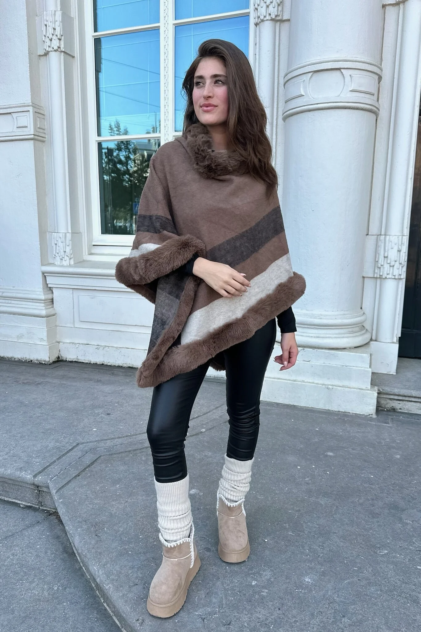 Soft Autumn Poncho - Brown/Beige - Image 3