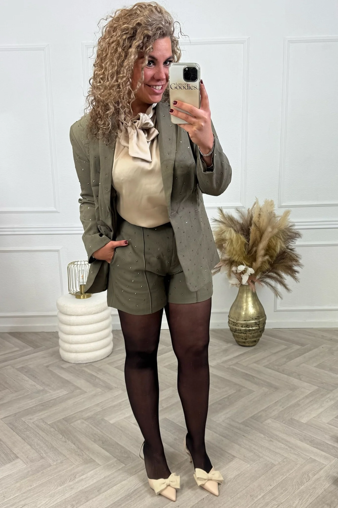 Studded Strass Blazer - Taupe - Image 3