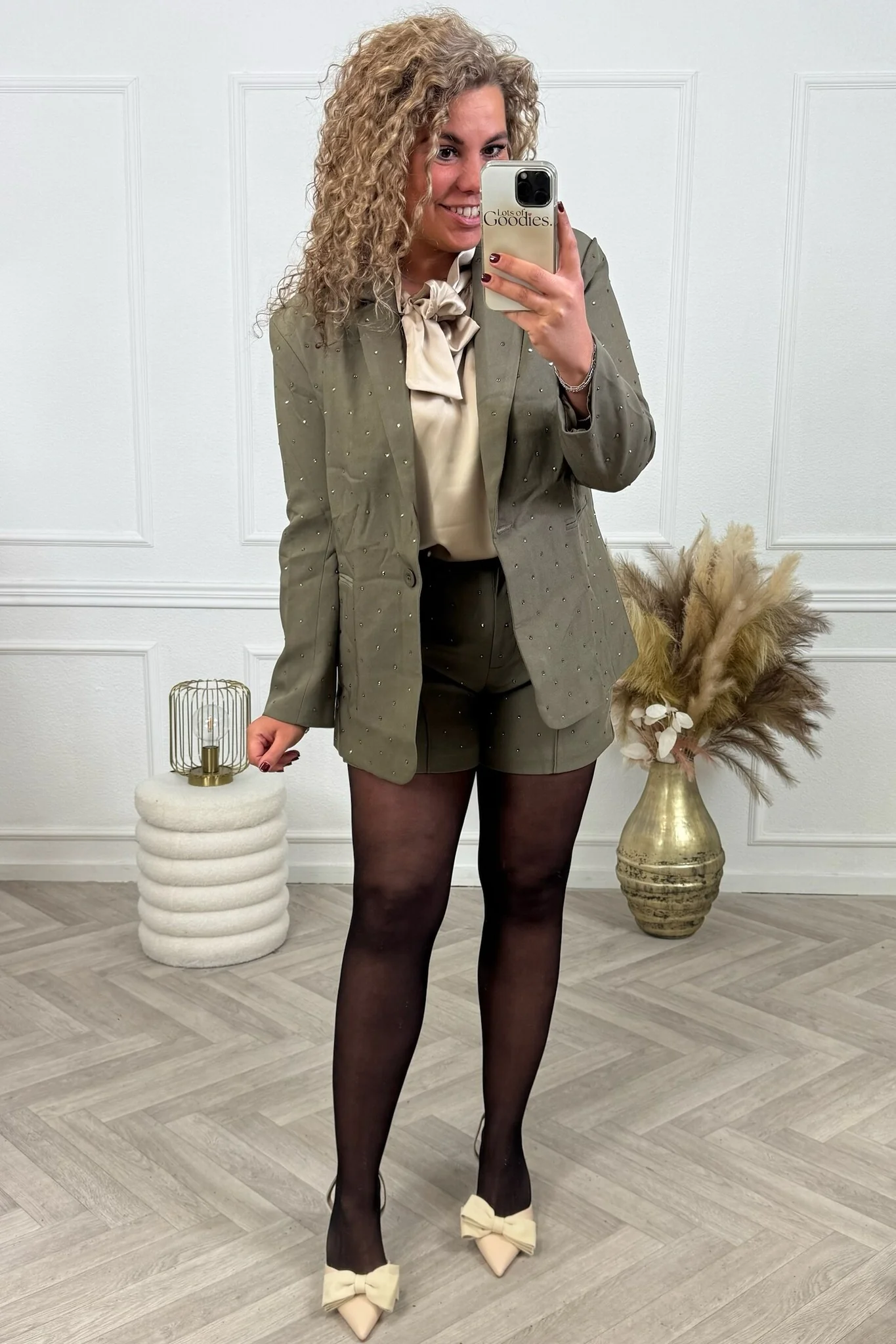 Studded Strass Blazer - Taupe - Image 4